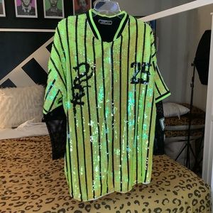 Neon Yellow Sequin Jersey Top
